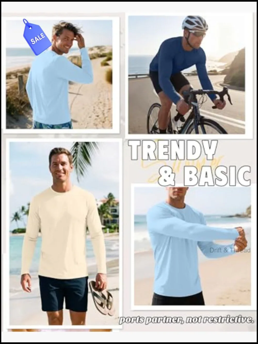 Men's UPF 50+ Long Sleeve Rash Guard 3 Pack Quick Dry Sun Protection